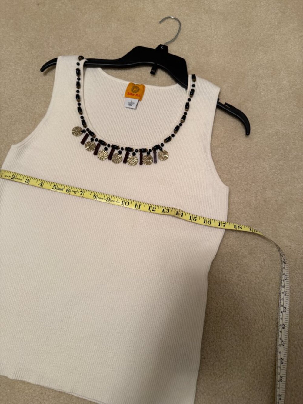 Ruby Red knit top cream with brown and gold trim  size L - Picture 8 of 9